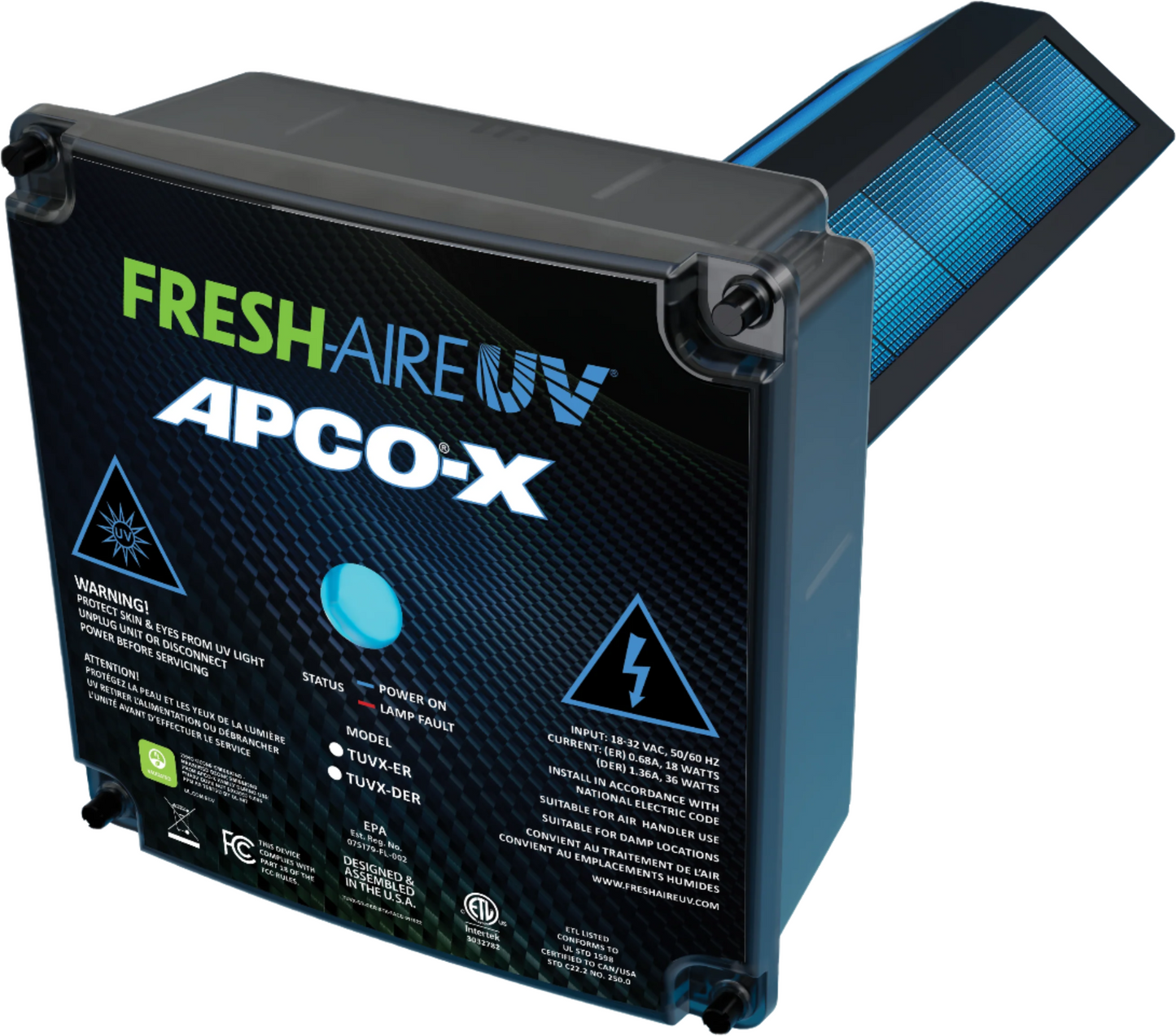 STM-X-Si3-P APCOX Carbon Cell Matrix HVAC UV Air Purifier with 110-277v Power Cord, Includes 3-Year UVC Lamp