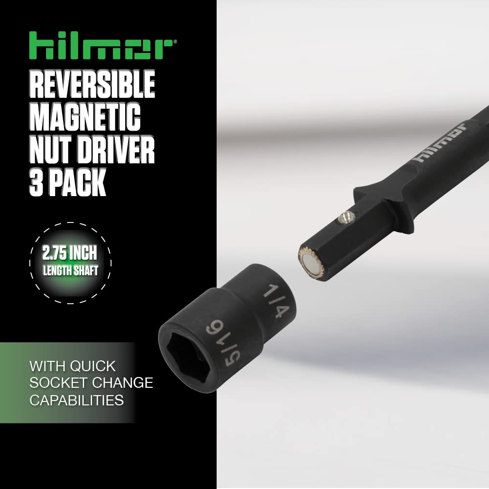 Hilmor 1/4 & 5/16 Reversible Magnetic Nut Driver, 3-Pack