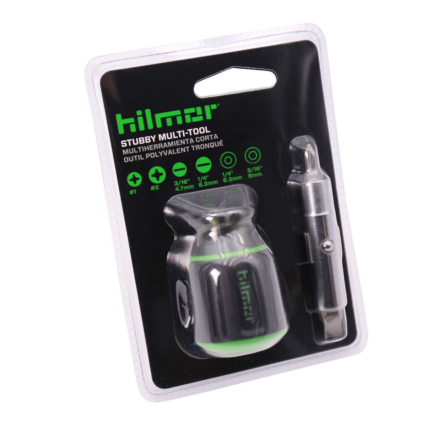 Hilmor 6 In 1 Stubby Multi Tool with Rubber Handle Grip, Black & Green, MTS 1891351
