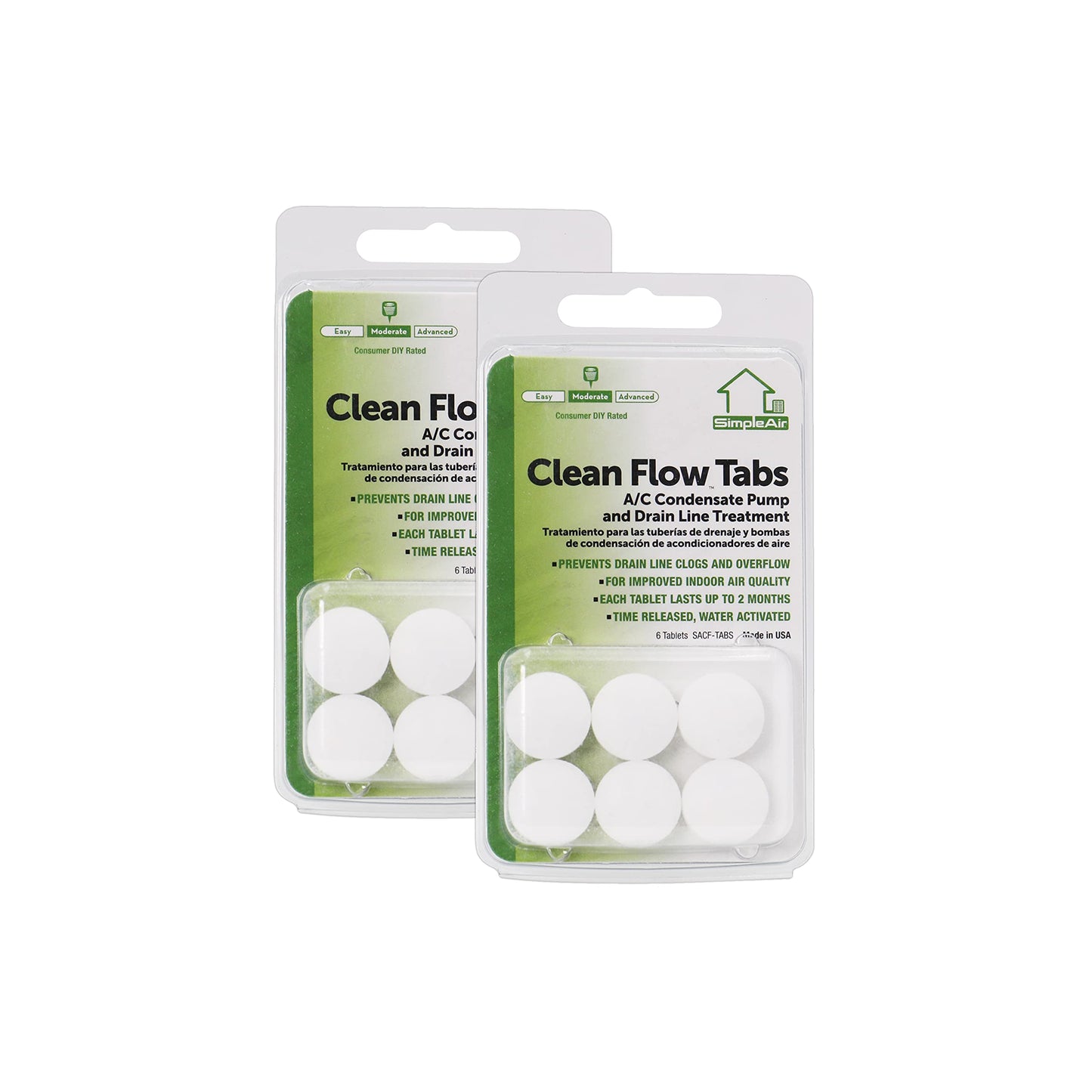 SimpleAir Clean Flow HVAC Drain Line Treatment Tabs, 2-Pack, 12 Count