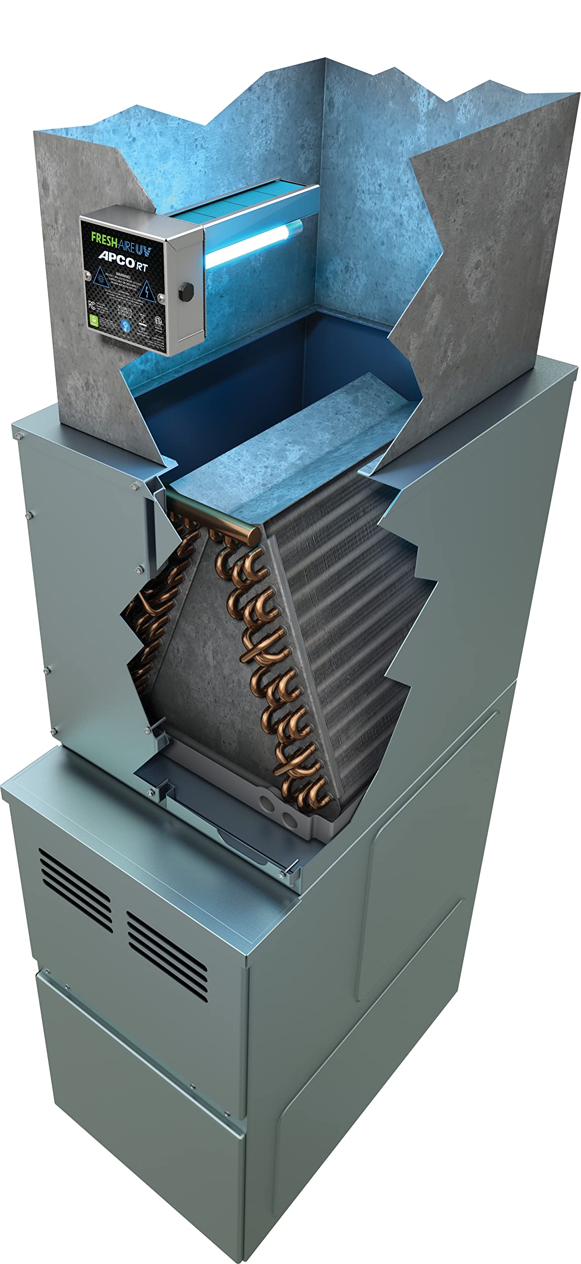 Fresh-Aire APCO Compact In-Duct Air Purifier w/ Carbon Matrix Filter, Remote Power Supply, Includes Dual UVC 2 Year Lamp for Coils, 120-277 VAC