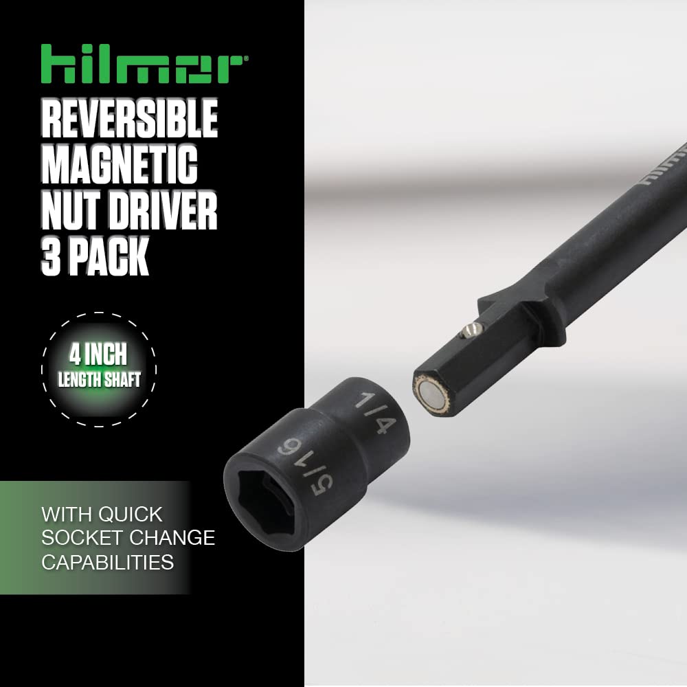 Hilmor 1/4 & 5/16 Reversible Magnetic Nut Driver, 3-Pack
