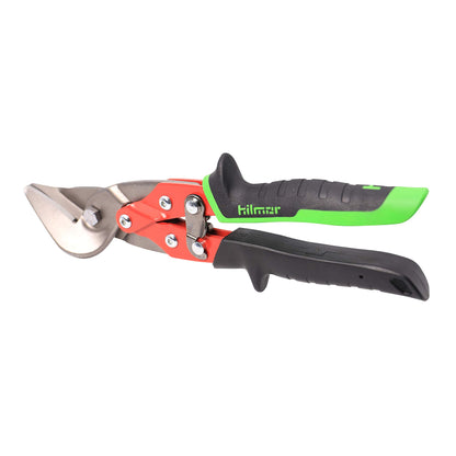 Hilmor Offset Aviation Snips Left Cut for Cutting Sheet Metal, Duct & Stainless Steel, Black & Green, SNIPOL 1891137 , Red