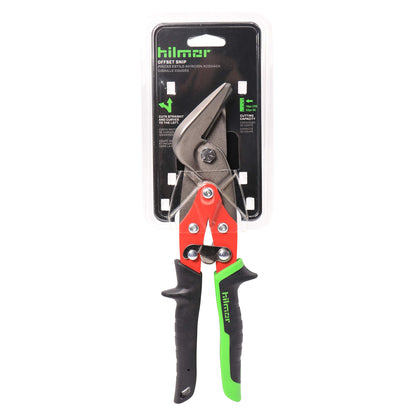 Hilmor Offset Aviation Snips Left Cut for Cutting Sheet Metal, Duct & Stainless Steel, Black & Green, SNIPOL 1891137 , Red