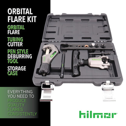 Hilmor Orbital Flare Kit with 1⁄8" - 1-3⁄8" Tubing Cutter, Pen Style Deburring Tool & Storage Case, Black & Green, FTOK 1937685