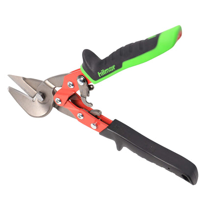 Hilmor Offset Aviation Snips Left Cut for Cutting Sheet Metal, Duct & Stainless Steel, Black & Green, SNIPOL 1891137 , Red