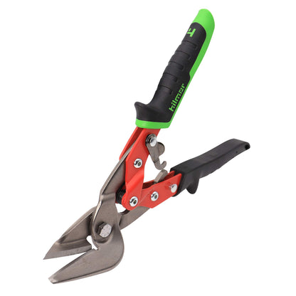 Hilmor Offset Aviation Snips Left Cut for Cutting Sheet Metal, Duct & Stainless Steel, Black & Green, SNIPOL 1891137 , Red