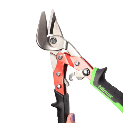 Hilmor Offset Aviation Snips Left Cut for Cutting Sheet Metal, Duct & Stainless Steel, Black & Green, SNIPOL 1891137 , Red