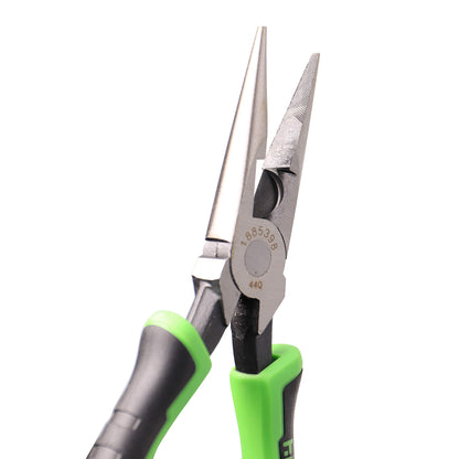 Hilmor 8" Long Nose Pliers with Rubber Handle Grip, Black & Green, LNP8 1885398