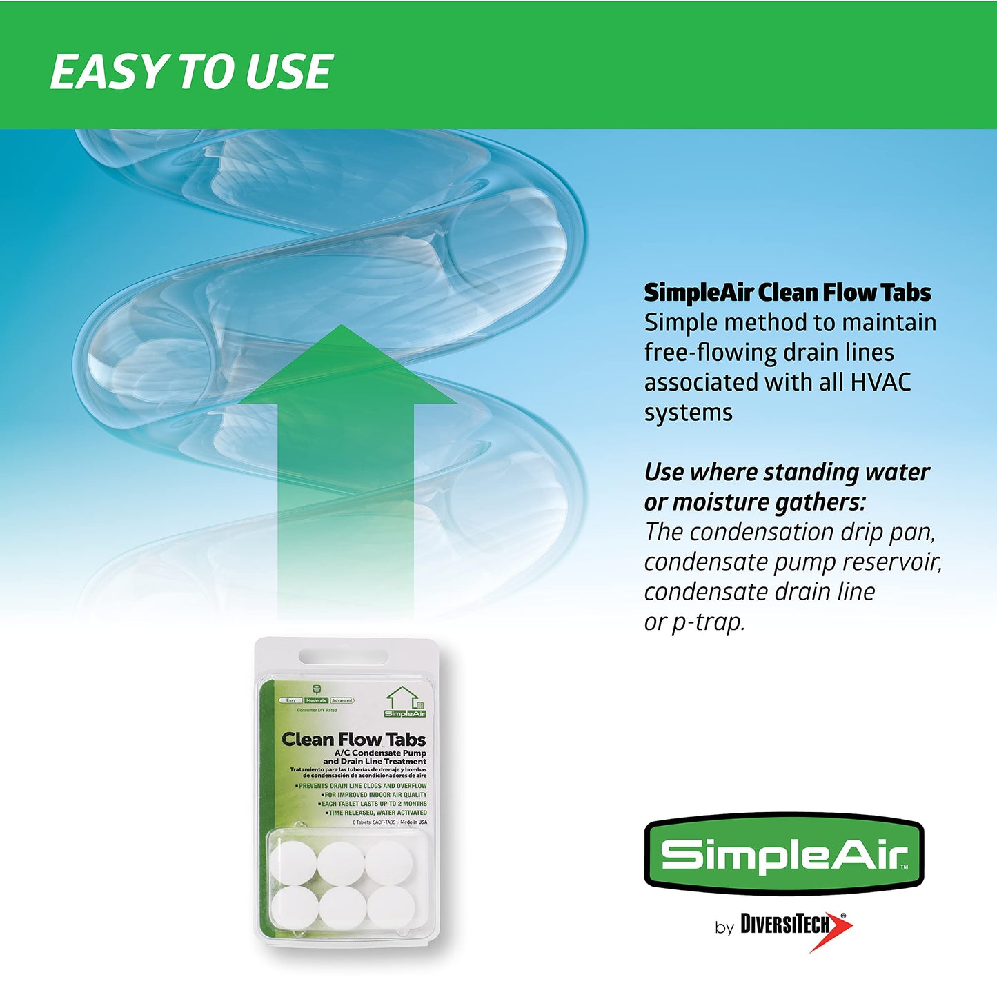 SimpleAir Clean Flow HVAC Drain Line Treatment Tabs, 2-Pack, 12 Count