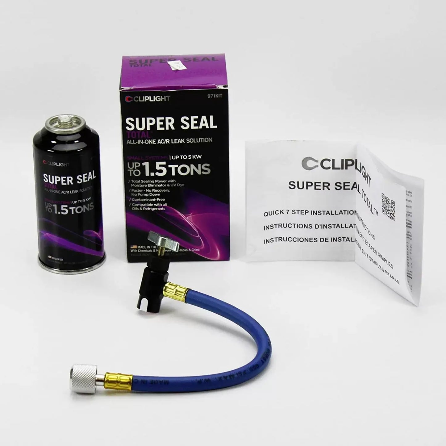 Cliplight Super Seal Total 971KIT - Permanently Seals & Prevents Leaks in AC & Refrigeration Systems - Up to 1.5 TONS