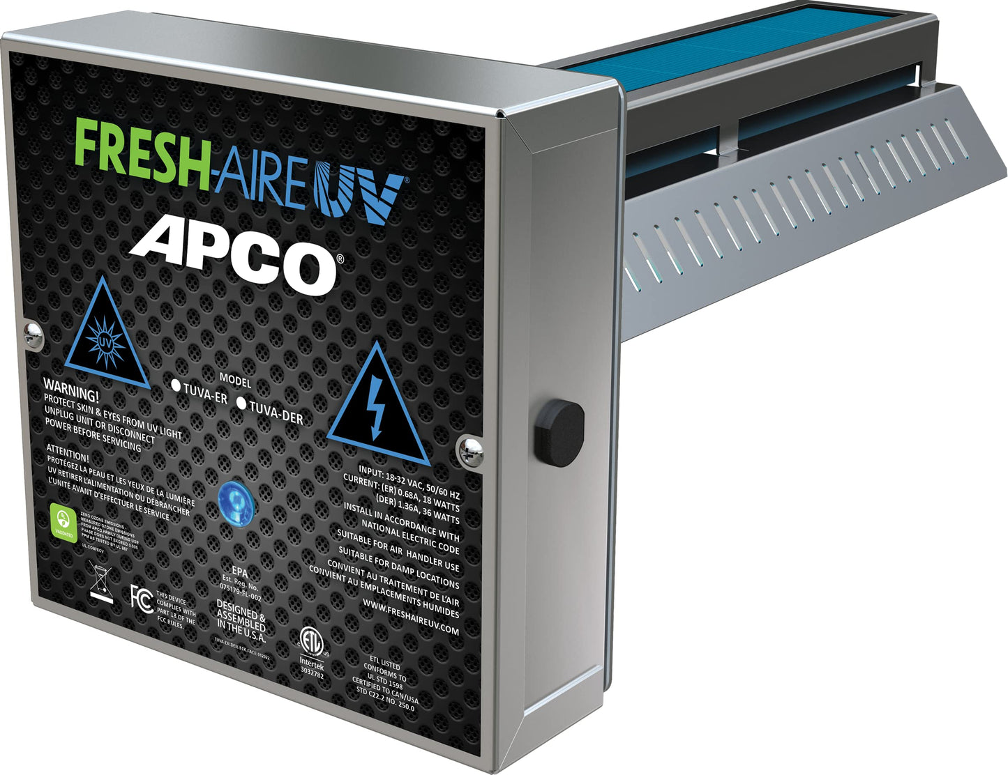 APCO Carbon Cell Matrix HVAC UV Air Purifier with Power Cord, Includes 1-Year UVC Lamp (18-32 VAC Series) # TUV-APCO-ER
