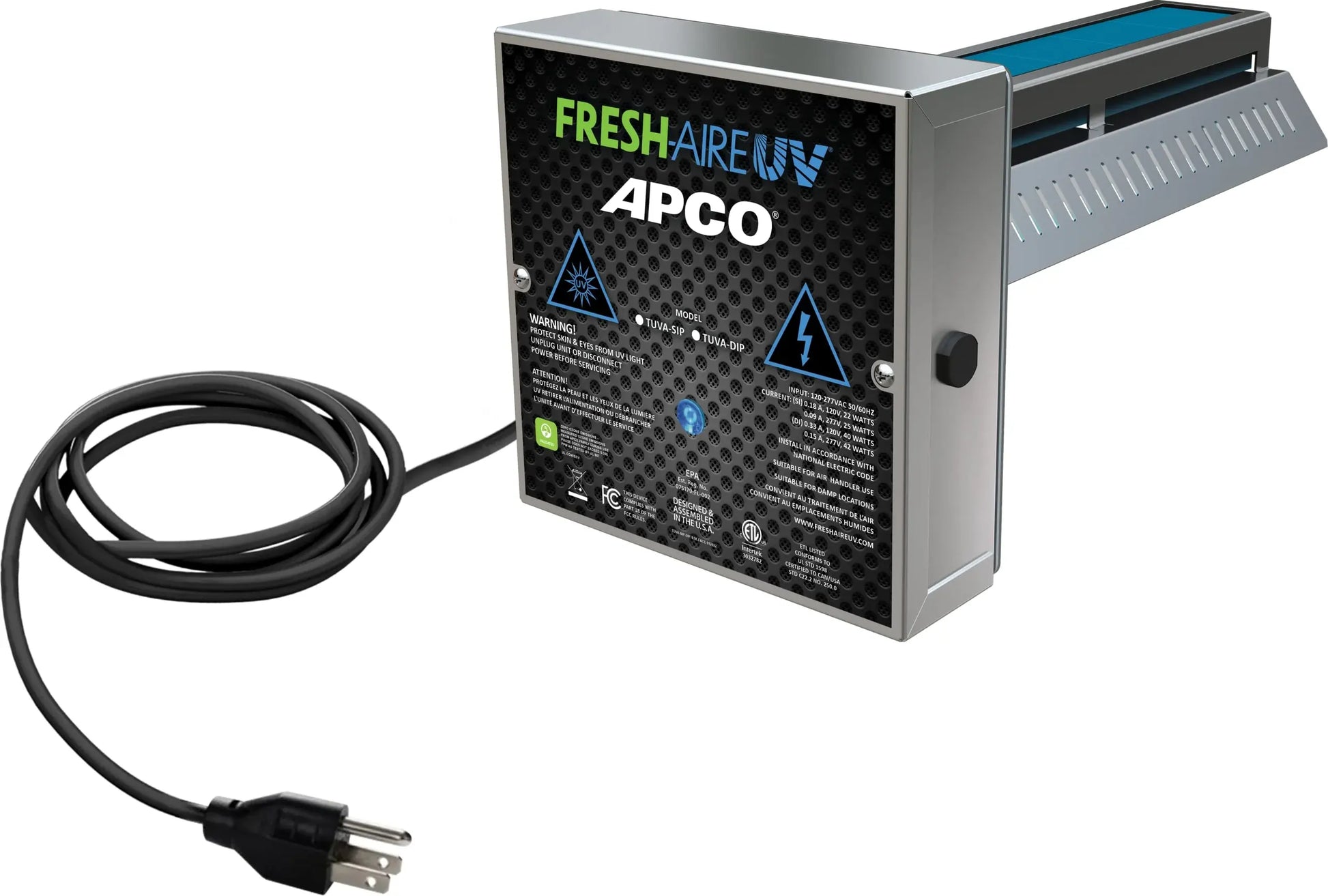 APCO Carbon Cell Matrix HVAC In-Duct UV Light Air Purifier with Wall Plug, Includes 2 Year Lamp, 120-277-Volt